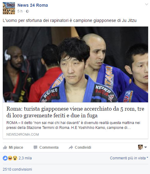 Il commento della pagina: "L'uomo per sfortuna dei rapinatori è campione giapponese di Ju Jitzu"