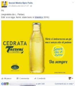 L'immagine fake della Cedrata Tassoni condivisa