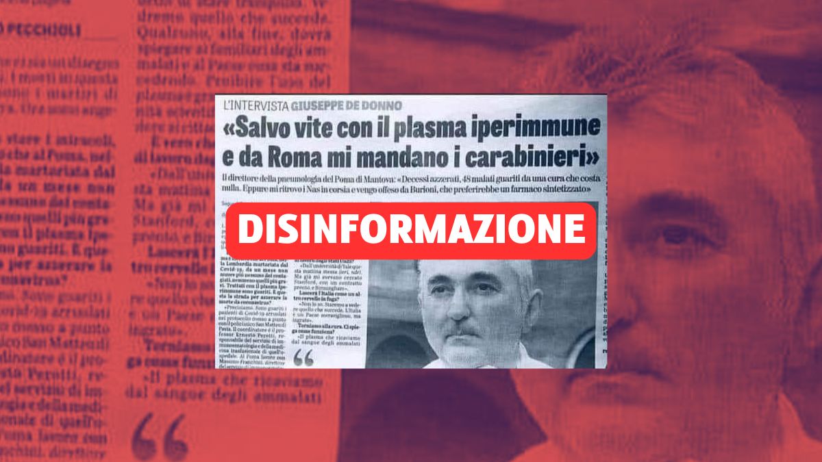 Giuseppe De Donno e la vera storia dei «NAS in corsia» per il plasma iperimmune