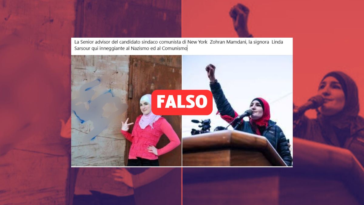 Questa foto non mostra Linda Sarsour che posa accanto a una svastica