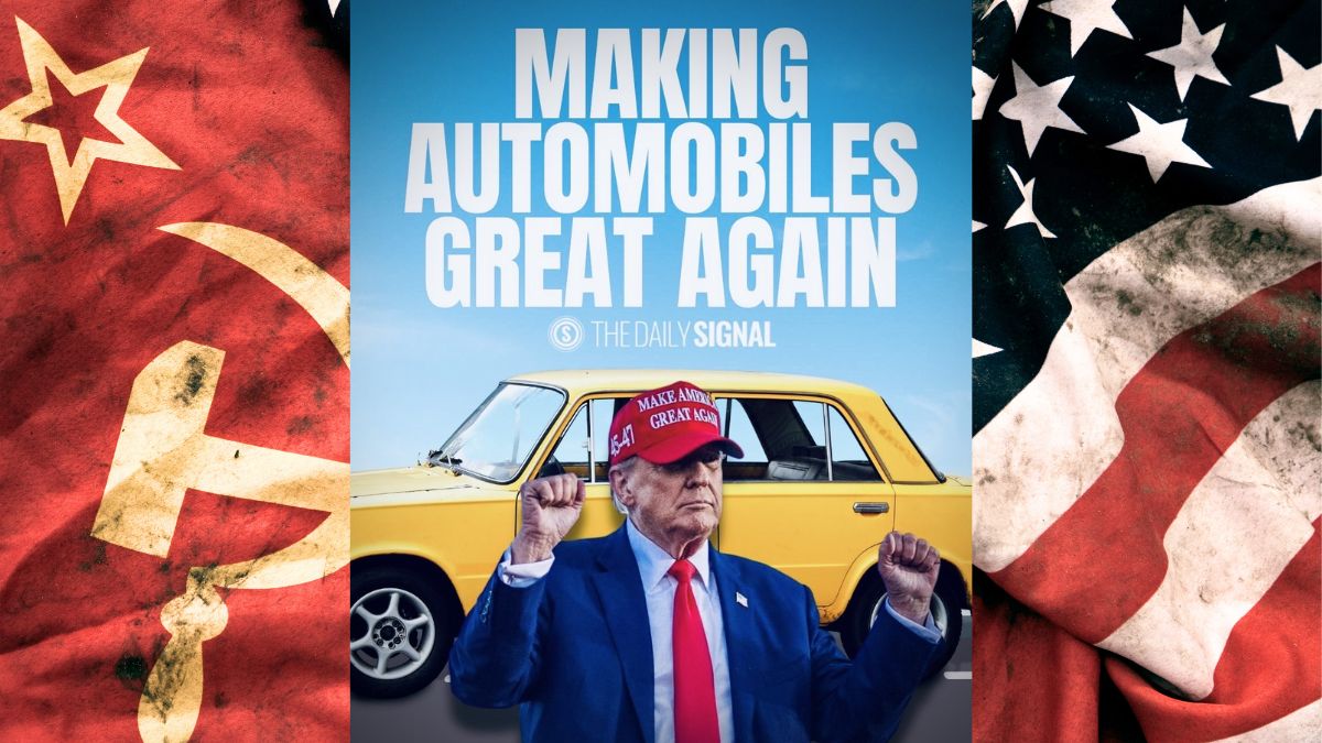 Il Partito Repubblicano celebra Trump e il ritorno delle grandi auto americane con una Lada sovietica